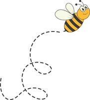Bee Character Flying on a Dotted Path in Cartoon Design Style. Isolated on White Background vector