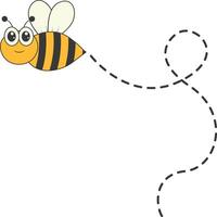 Bee Character Flying on a Dotted Path in Cartoon Design Style. Isolated on White Background vector