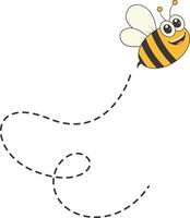 Bee Character Flying on a Dotted Path in Cartoon Design Style. Isolated on White Background vector