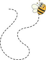 Bee Character Flying on a Dotted Path in Cartoon Design Style. Isolated on White Background vector