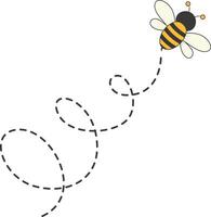 Bee Character Flying on a Dotted Path in Cartoon Design Style. Isolated on White Background vector