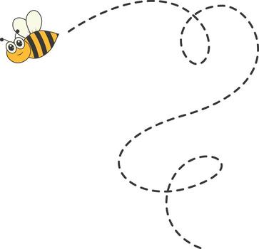 Bee Character Flying on a Dotted Path in Cartoon Design Style. Isolated on White Background vector