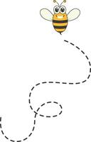 Bee Character Flying on a Dotted Path in Cartoon Design Style. Isolated on White Background vector