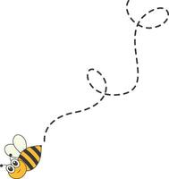 abeja personaje volador en un punteado camino en dibujos animados diseño estilo. aislado en blanco antecedentes vector