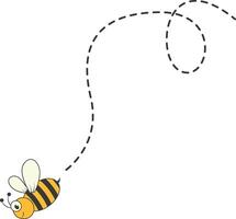 Bee Character Flying on a Dotted Path in Cartoon Design Style. Isolated on White Background vector