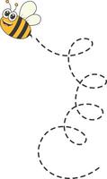 Bee Character Flying on a Dotted Path in Cartoon Design Style. Isolated on White Background vector