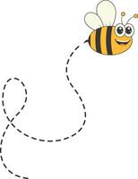 Bee Character Flying on a Dotted Path in Cartoon Design Style. Isolated on White Background vector
