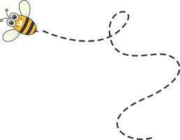 Bee Character Flying on a Dotted Path in Cartoon Design Style. Isolated on White Background vector