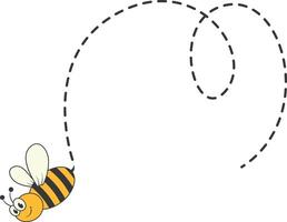 Bee Character Flying on a Dotted Path in Cartoon Design Style. Isolated on White Background vector