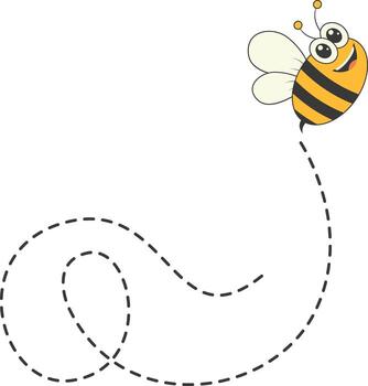 Bee Character Flying on a Dotted Path in Cartoon Design Style. Isolated on White Background vector