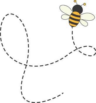 Bee Character Flying on a Dotted Path in Cartoon Design Style. Isolated on White Background vector