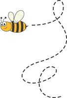 Bee Character Flying on a Dotted Path in Cartoon Design Style. Isolated on White Background vector