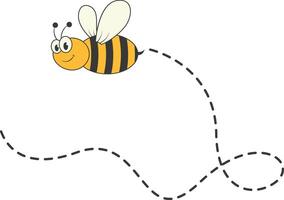 Bee Character Flying on a Dotted Path in Cartoon Design Style. Isolated on White Background vector