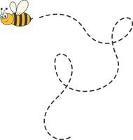 abeja personaje volador en un punteado camino en dibujos animados diseño estilo. aislado en blanco antecedentes vector