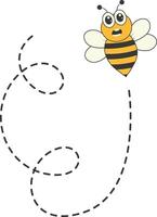 Bee Character Flying on a Dotted Path in Cartoon Design Style. Isolated on White Background vector