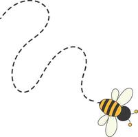 Bee Character Flying on a Dotted Path in Cartoon Design Style. Isolated on White Background vector