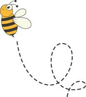 Bee Character Flying on a Dotted Path in Cartoon Design Style. Isolated on White Background vector