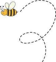 Bee Character Flying on a Dotted Path in Cartoon Design Style. Isolated on White Background vector