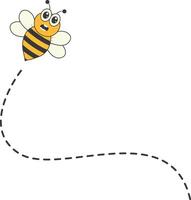 abeja personaje volador en un punteado camino en dibujos animados diseño estilo. aislado en blanco antecedentes vector