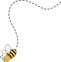 abeja personaje volador en un punteado camino en dibujos animados diseño estilo. aislado en blanco antecedentes vector