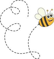 Bee Character Flying on a Dotted Path in Cartoon Design Style. Isolated on White Background vector