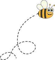 Bee Character Flying on a Dotted Path in Cartoon Design Style. Isolated on White Background vector