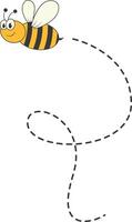 Bee Character Flying on a Dotted Path in Cartoon Design Style. Isolated on White Background vector