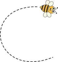 abeja personaje volador en un punteado camino en dibujos animados diseño estilo. aislado en blanco antecedentes vector