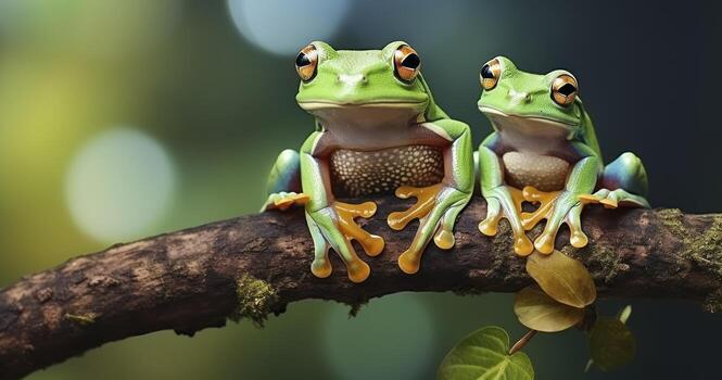 el árbol de rana tranquilo momento en un verde hoja foto