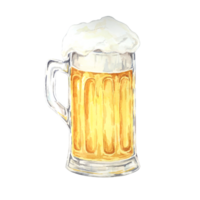 Beer mug with foam head clipart. Watercolor illustration of Oktoberfest lager pils drink. Golden Beer pint, pale ale beverage for Brewery, bar design illustration for menu, flyer, marketing materials png