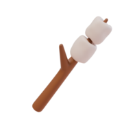 3d render illustration of roasted marshmallow on stick. camping concept, travel, hiking. Isolated object png