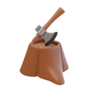 3d render illustration of stump with axe. Camping and hiking concept. Isolated object png