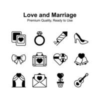 Well designed love and marriage icons set in editable style vector