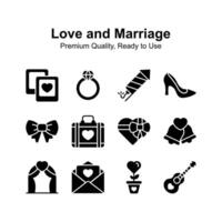 Well designed love and marriage icons set in editable style vector
