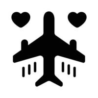 Airplane with heart denoting icon of honeymoon travel, ready to use vector