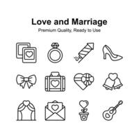 Well designed love and marriage icons set in editable style vector