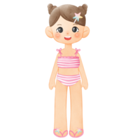 poco ragazza nel costume da bagno, estate illustrazione, estate clipart mano disegnato png