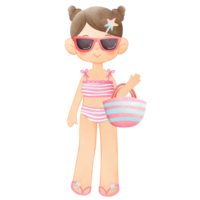 poco ragazza nel costume da bagno, estate illustrazione, estate clipart mano disegnato png