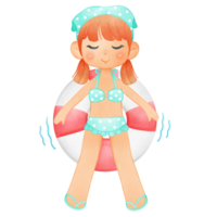 peu fille dans maillot de bain, été illustration, heure d'été clipart main tiré png