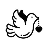 Beautiful bird with heart necklace in its beak, trendy icon of love bird vector