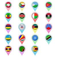 East african countries flags. Flat map element design, travel symbols, landmark symbols, geography and map flags emblem. vector