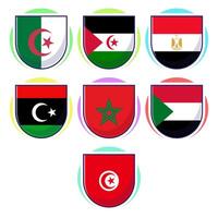 norte africano países banderas plano dibujos animados elemento diseño, viaje símbolos, punto de referencia símbolos, geografía y mapa banderas emblema. vector