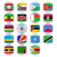 East african countries flags. Flat rectangle element design, travel symbols, landmark symbols, geography and map flags emblem. vector
