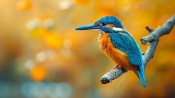 Vibrant kingfisher perched on a branch with soft background. photo