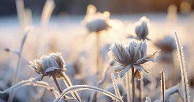 The Enchanting Vision of Wild Flowers Encased in Ice photo