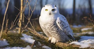 Capturing the Serene Presence of a Snowy Owl in the Meadow photo