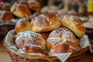 Typical Czech sweet buns made of yeast dough photo