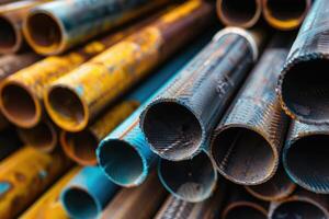 Metal pipes for construction industries. photo