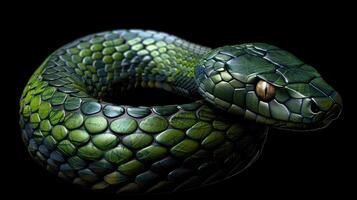 Close-up of snake against black background photo