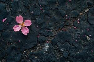 Flower growing through asphalt. photo